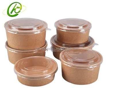 Bát giấy Kraft dùng một lần có nắp đậy Có thể phân hủy & chống rò rỉ-Chứng minh cho súp Salad mang đi